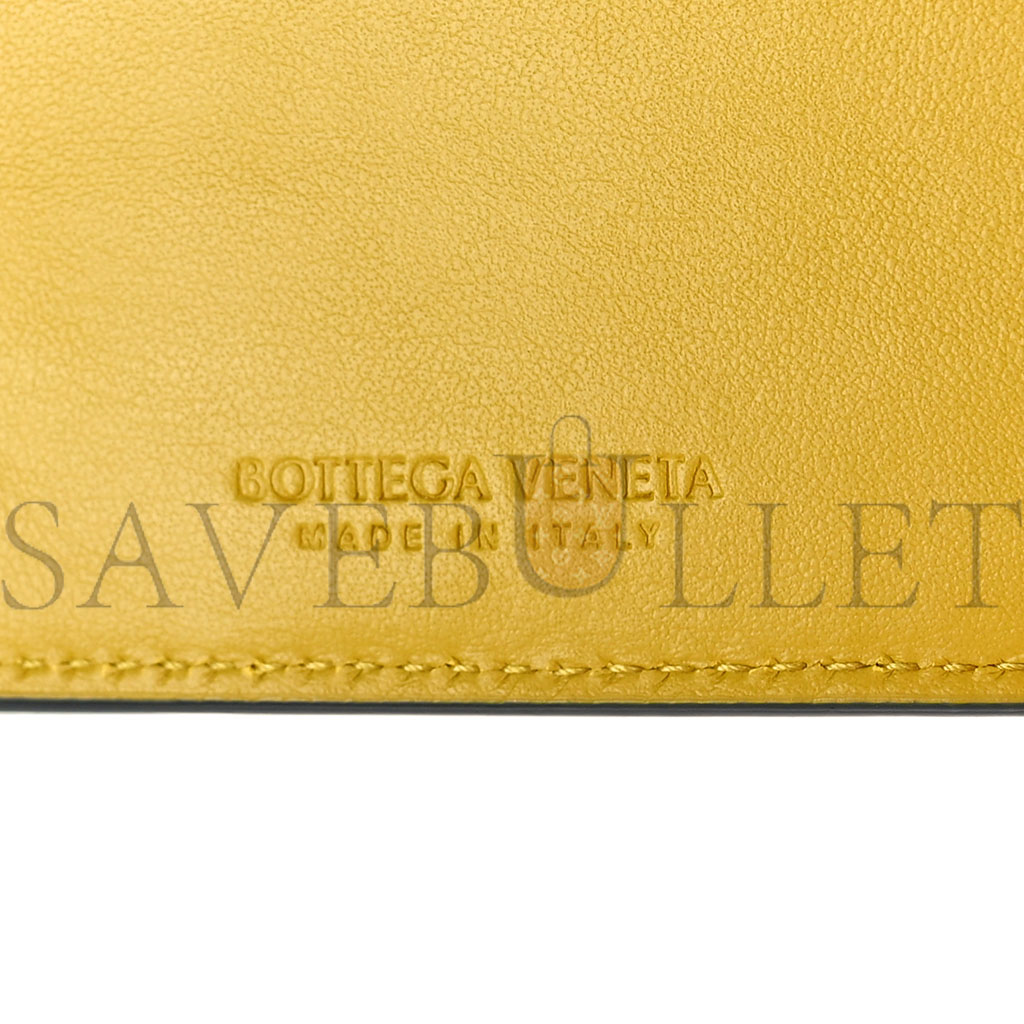 BOTTEGA VENETA NAPPA INTRECCIATO BI FOLD WALLET DENIM YELLOW  (11*9*1cm)